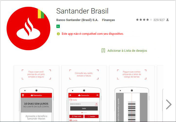 Instalando App do Santander em celulares incompatíveis